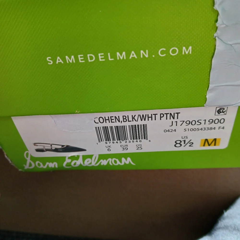 NEW Sam Edelman Women's Cohen Black/White Slingback Pointy Toe Flats 8.5 - Picture 9 of 9